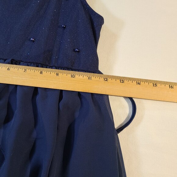 RMLA Girls 6X Blue Hi-Low Party Dress | Beaded Chiffon Sleeveless Overlay - Picture 7 of 9